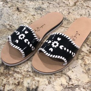 Jack Rogers dark navy and white Sanibel slides